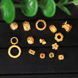 S925银镀24K古法沙金镶嵌刚玉隔珠配饰diy手串珠项链隔片配件材料