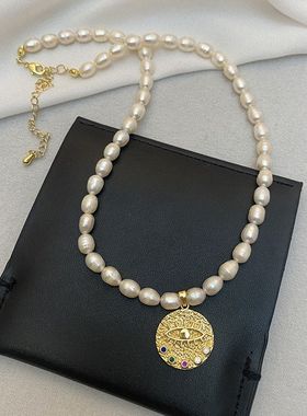 白百何同款天然淡水珍珠项链恶魔之眼轻奢小众锁骨链女吊坠珠宝