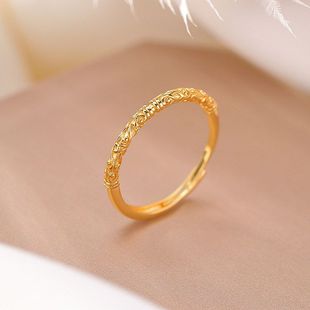 S999足银镀金复古国风金箍棒戒指亮金工艺吉祥如意开口指环