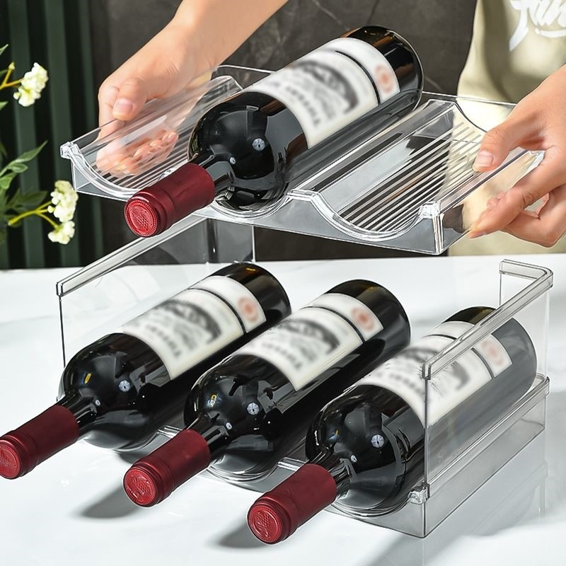 红酒收纳简约冰箱家用啤酒架子葡萄酒置物架透明叠加PET食品材质图片
