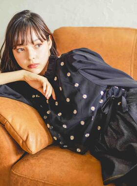 annuus日系女装ParAvion小雏菊刺绣网纱衬衣女春季新款立领衬衫