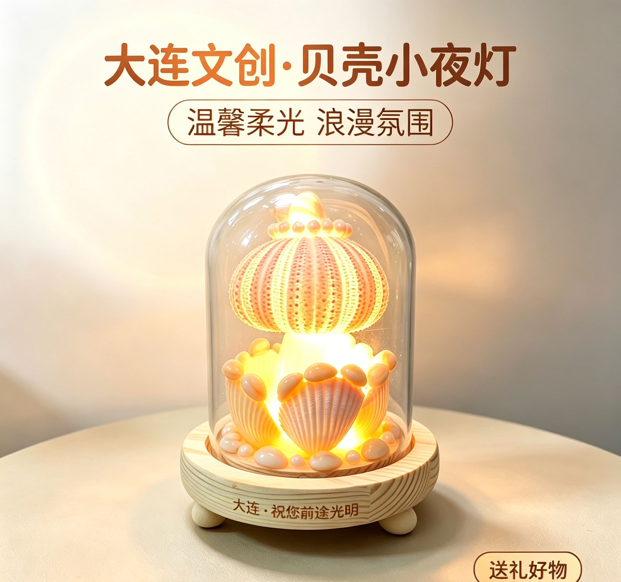 大连海胆灯旅游纪念品创意贝壳灯纯手工成品特色伴手礼工艺品摆件