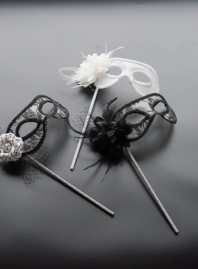 假面化妆舞会面具女半脸万圣节成人派对道具性感女神蕾丝手拿面罩