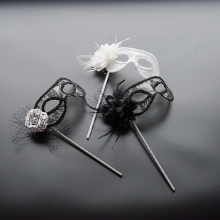 假面化妆舞会面具女半脸万圣节成人派对道具性感女神蕾丝手拿面罩