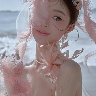 飘逸羽毛新娘胸花百搭气质花朵胸针服装 汉服道具手持小众新款 配饰