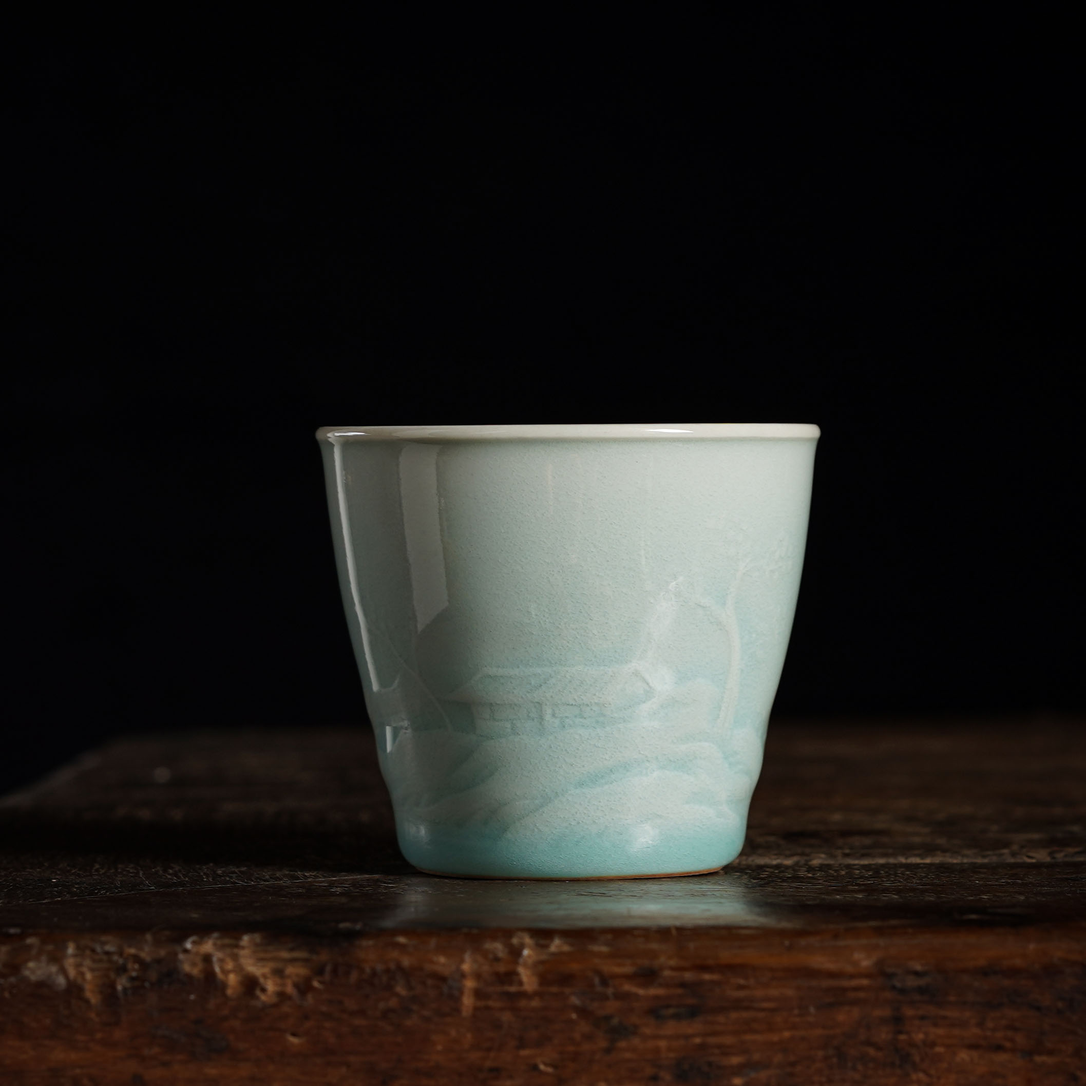 龙泉高档纯手工青瓷山水主人杯陶茶杯