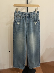 高品质韩系高腰显瘦直筒牛仔裤女2025冬新款宽松百搭阔腿长裤潮