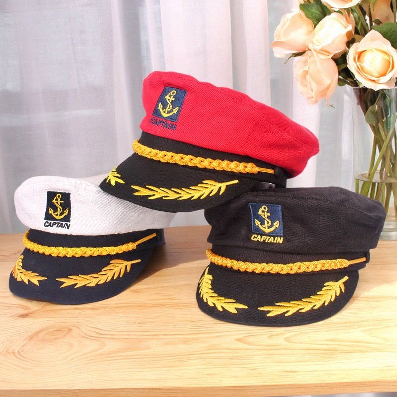 男女款水手风格亲子演出帽子儿童白色水手帽节日舞台连制服船员帽