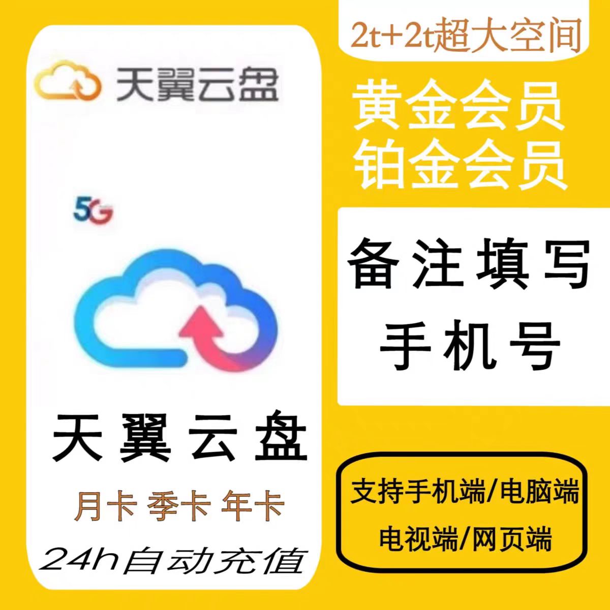 天翼云盘月卡季卡年卡黄金铂金