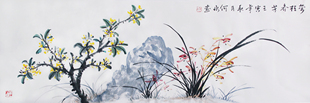 原创纯手绘国画桂花兰桂齐芳横幅挂画三尺装饰画无框中式字画宣纸