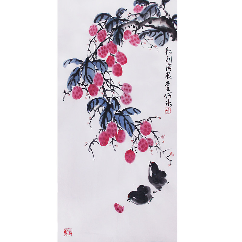 荔枝小鸡手绘国画原创国画文人画
