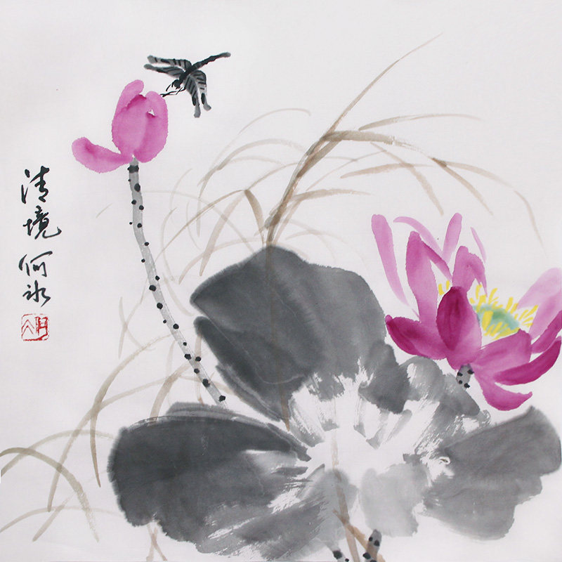 原创手绘国画小品荷花鸟画写意水墨画挂画无框装饰画收藏书画真迹