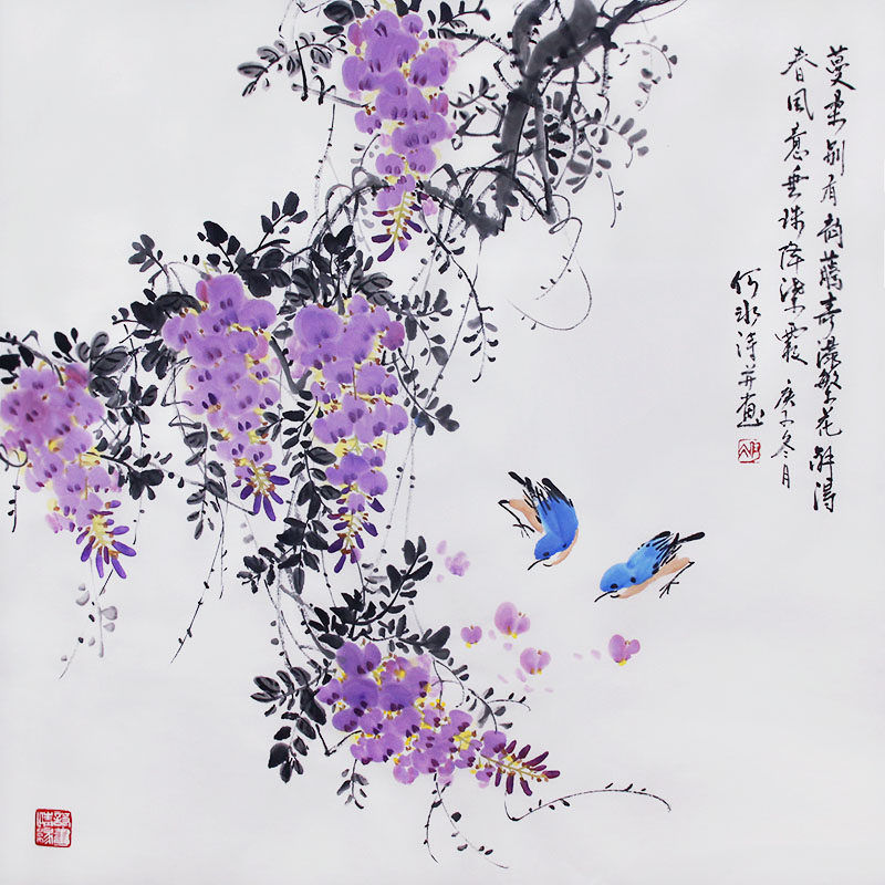 富贵平安纯手绘国画柿子事事如意花鸟装饰画宣纸中式挂画四尺斗方