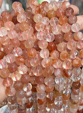天然红兔毛水晶圆珠 4-10mm冰种红水晶散珠子diy手链项链串珠配件