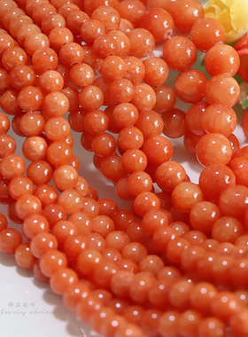 4-12mm天然落日红玉石圆珠 橘红色波斯玉散珠diy手链项链珠子配件