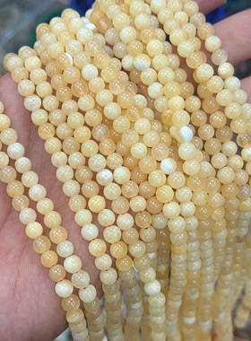 天然黄方解石圆珠 6-10mm黄白色方解石散珠 diy手链项链饰品配件