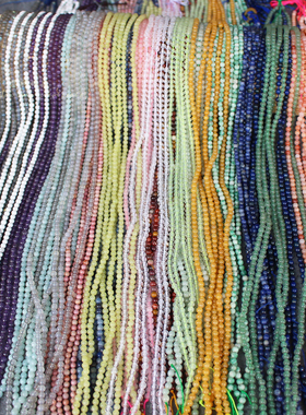 天然3mm小圆珠 玛瑙水晶拉长石白松蓝纹石粉东陵红纹石DIY散珠串