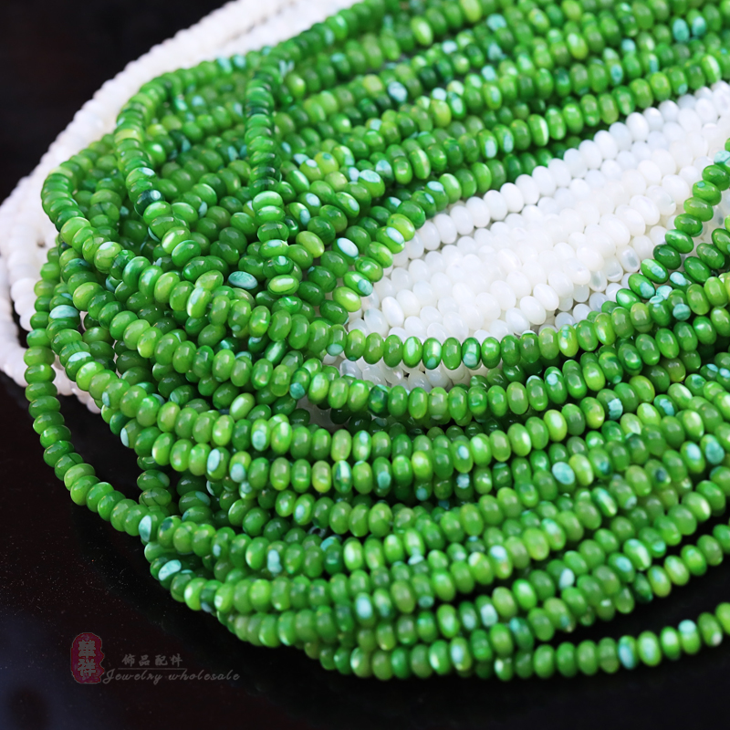 3*5mm天然贝壳绿色算盘珠 白蝶贝猫眼散珠diy耳环耳钉项链配件