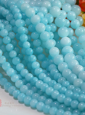 天然水润天河蓝玉石 4-12mm亚马逊色圆珠散珠diy手链项链串珠配件
