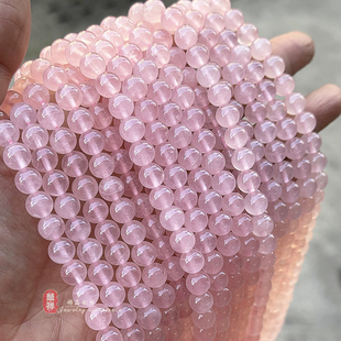 天然莫桑比克星光粉色透体粉晶圆珠 芙蓉石粉水晶散珠diy饰品配件