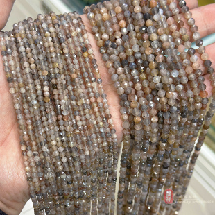 天然黑骨干切面圆珠 2-4mm黑太阳石散珠 diy手链项链串珠饰品配件