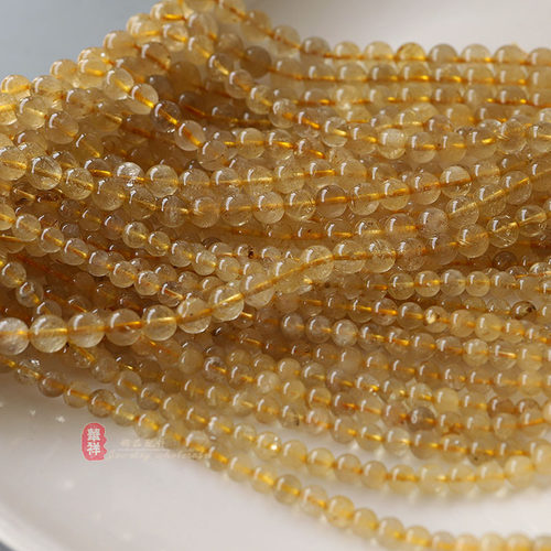 天然金发晶圆珠黄发晶散珠