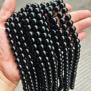 天然纯黑黑曜石圆珠 4-10mm乌金黑曜石散珠 diy手链项链饰品配件