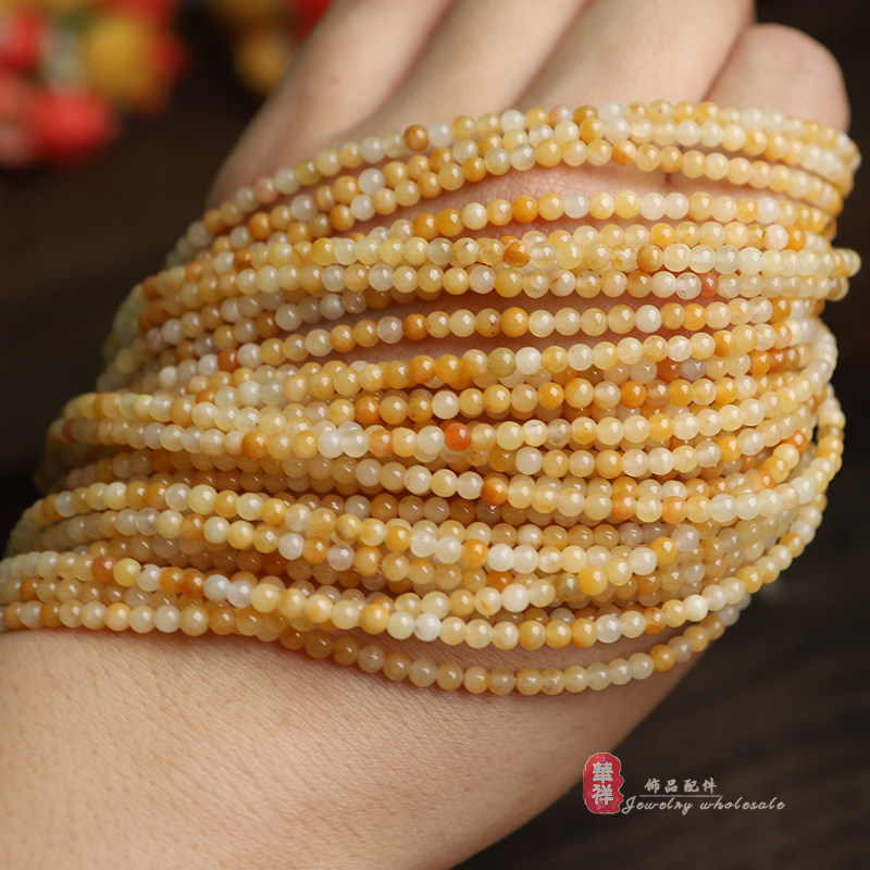3mm天然黄玉圆珠 蜜蜡阳春黄玉散珠子diy半成品手工串珠饰品配件
