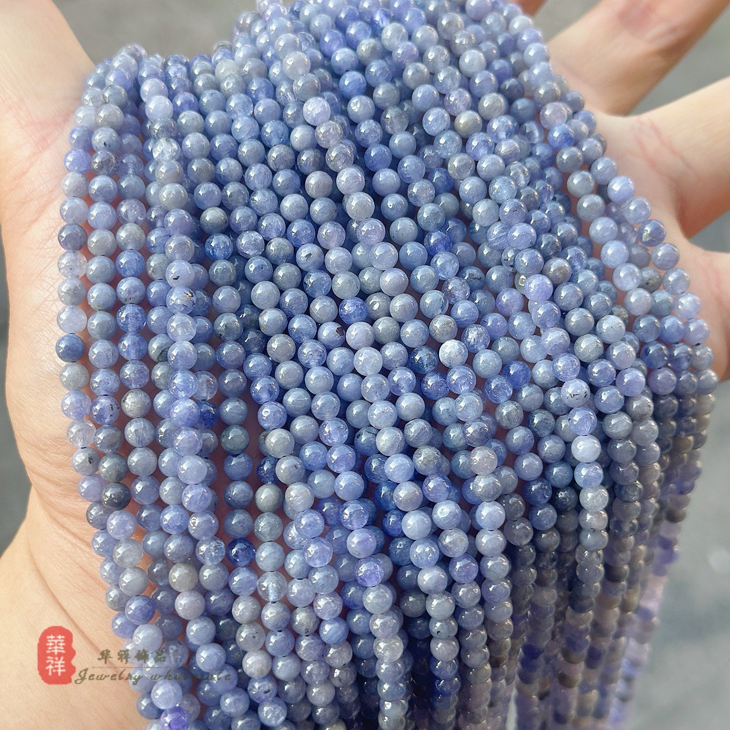 天然无优化坦桑石圆珠2-4mm蓝紫色半宝石散珠diy手链项链串珠配件