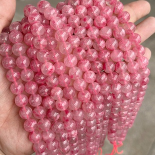 10mm粉蔷薇辉石水晶散珠 diy饰品配件 天然3A高品质樱花雨圆珠