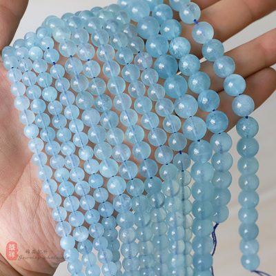 天然海蓝宝冰种透蓝圆珠散珠