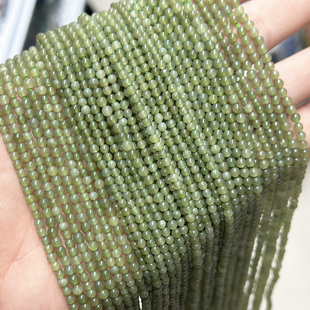 天然无优化和田玉圆珠 3mm湖水绿玉石散珠子 diy手链项链手串配件