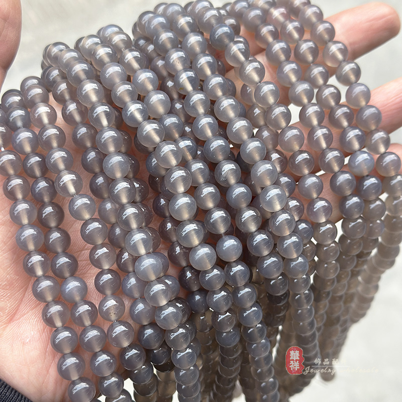 天然灰玛瑙串珠散珠圆珠配件