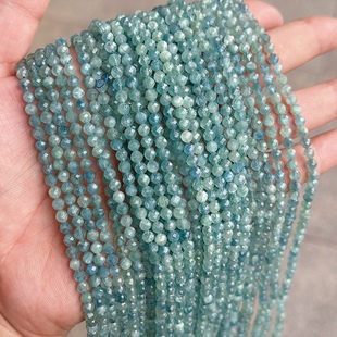 天然绿蓝晶刻面圆珠4mm绿色冰种蓝晶石散珠diy手链项链锁骨项配件