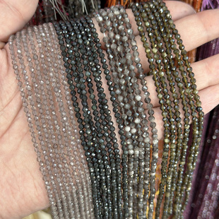 天然银曜石黑曜石 2-4mm冰曜石切面圆珠手链项链散珠 diy串珠配件