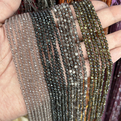 天然切面银曜石黑曜石冰曜圆珠