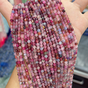 天然切面彩尖晶石圆珠3mm彩宝石水晶散珠diy手链项链手串饰品配件