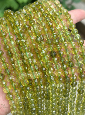 切面橄榄石色爆花水晶圆珠6-10mm优化水晶散珠 diy手链项链配件