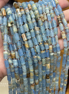 天然蓝色方解石切角圆柱 蓝宝石随形桶珠散珠水晶diy串珠饰品配件