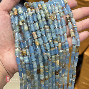 天然蓝色方解石切角圆柱 蓝宝石随形桶珠散珠水晶diy串珠饰品配件