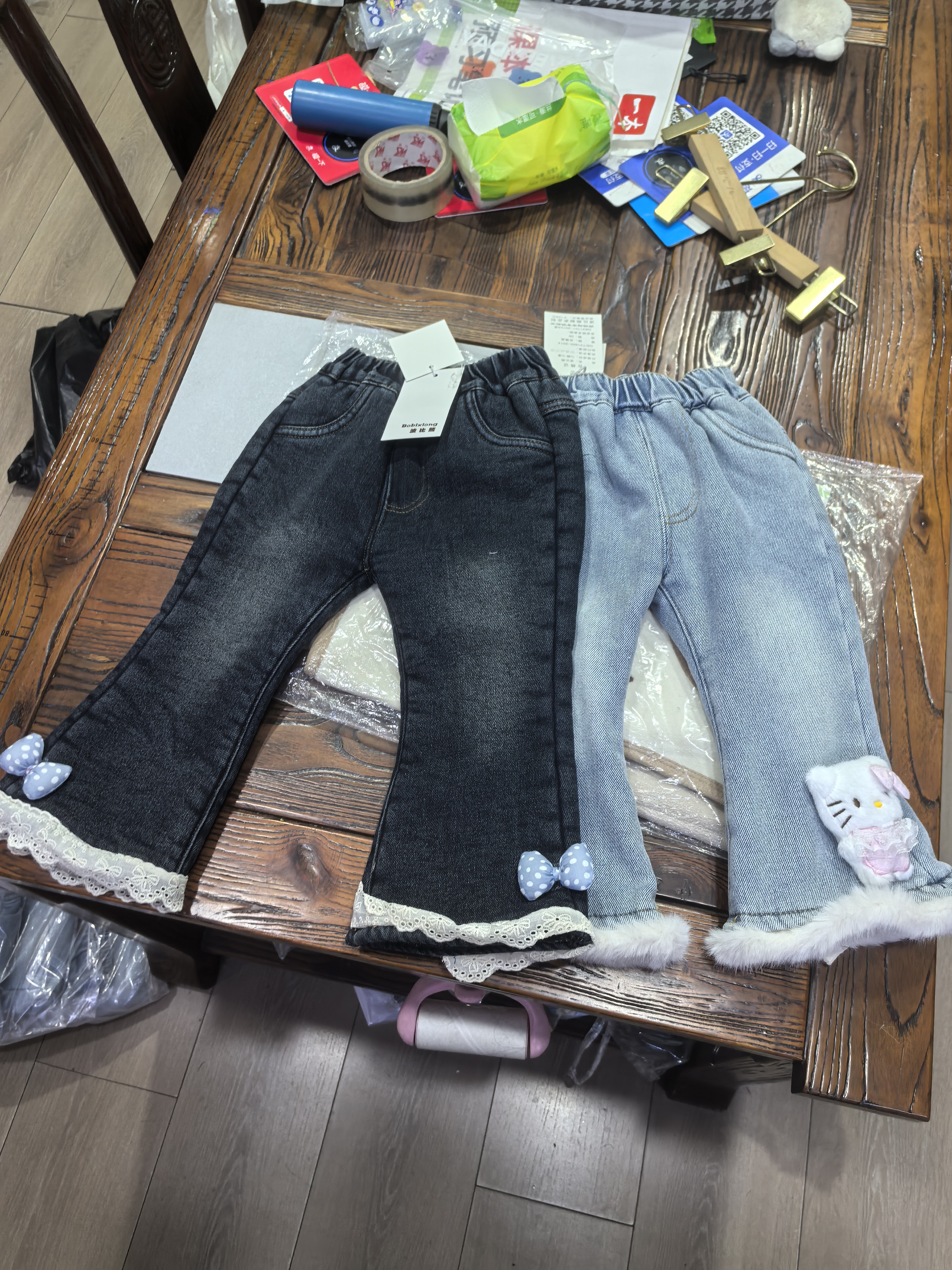 女童加绒牛仔秋冬季2025新款甜美洋气儿童加厚喇叭裤冬装时髦长裤