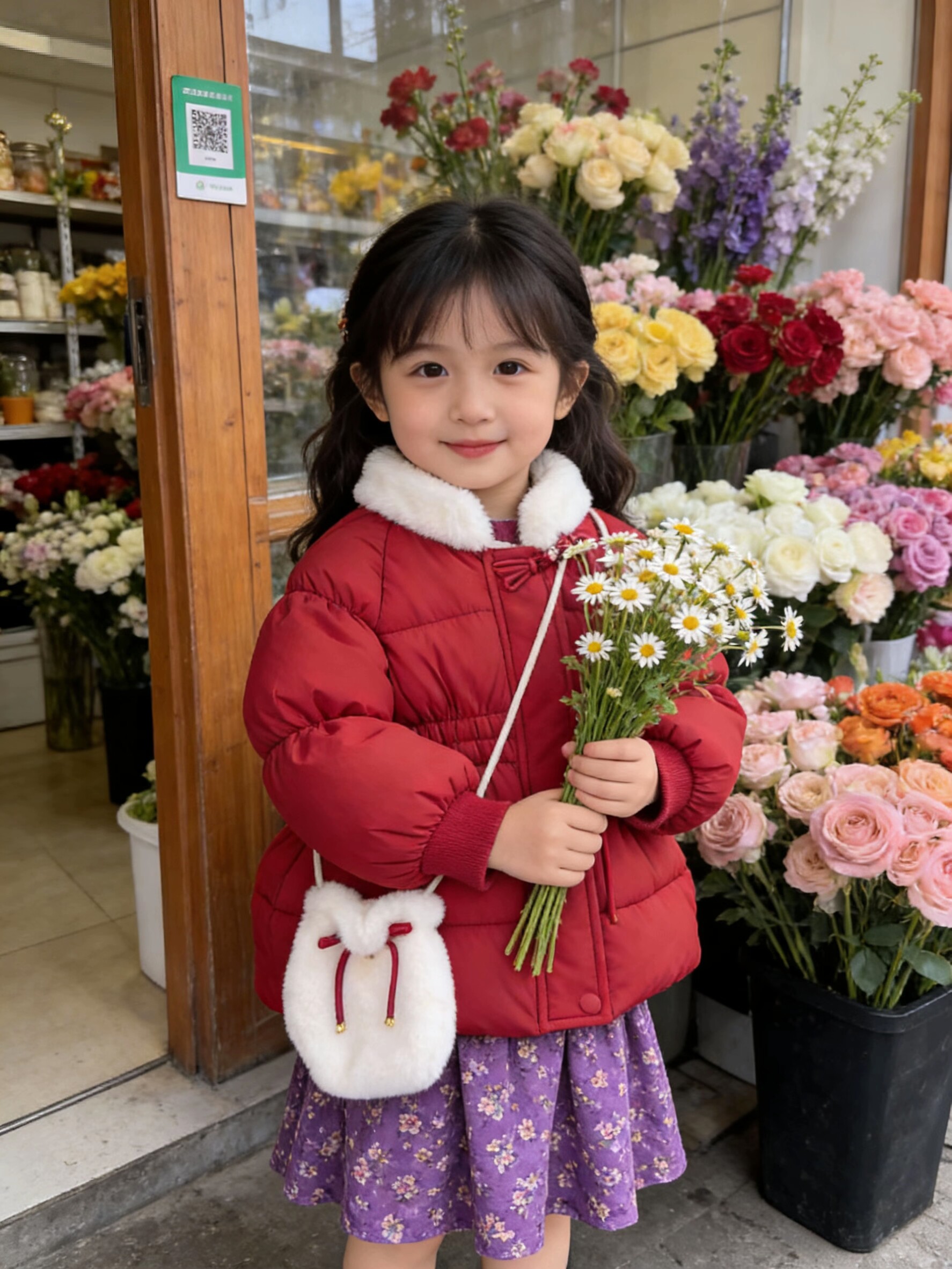 女小童中国风盘扣棉服2026款冬季加绒加厚毛领新年拜年服外套上衣