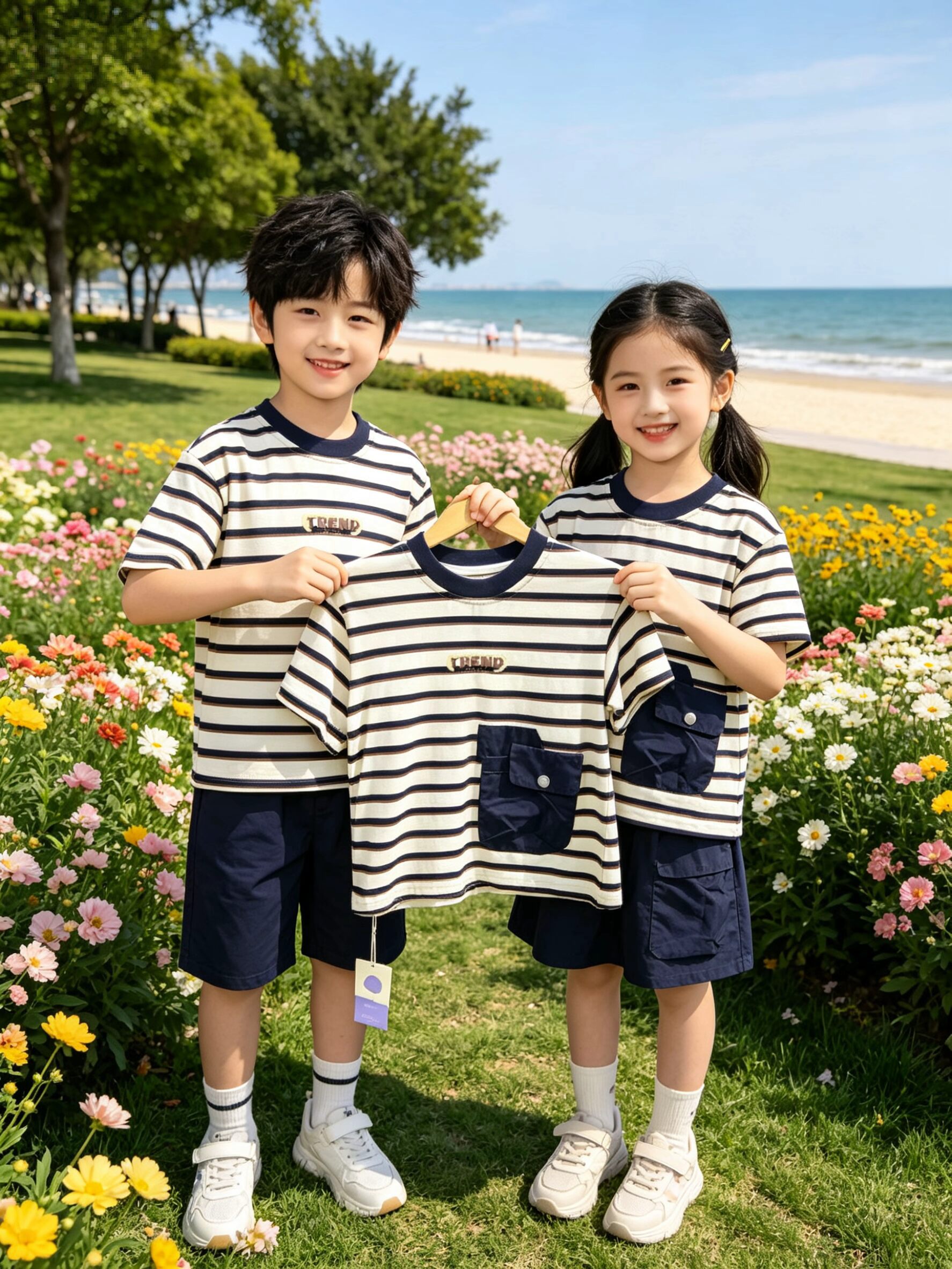 男女童纯棉短袖T恤夏季中童夏装潮牌炸街半袖t条纹2026新款儿童装