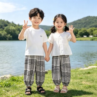 琦瑞德泽男女小童裤子2026新款儿童洋气格子休闲长裤春夏季长裤