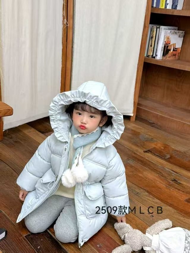 2025新款女小童棉服棉衣冬装中长款加绒加厚外套小女孩拜年服