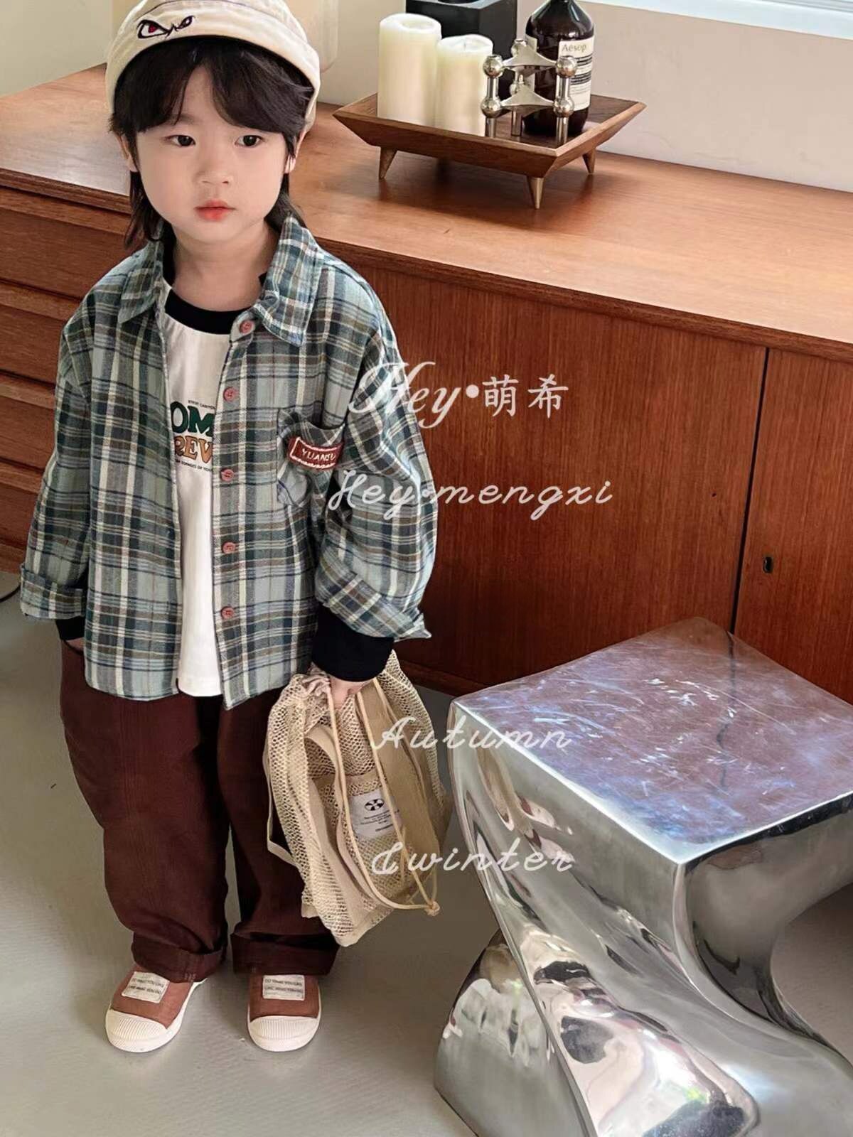 儿童长袖衬衣男童格子衬衫春秋款2025新款小男孩春装痞帅薄款外套