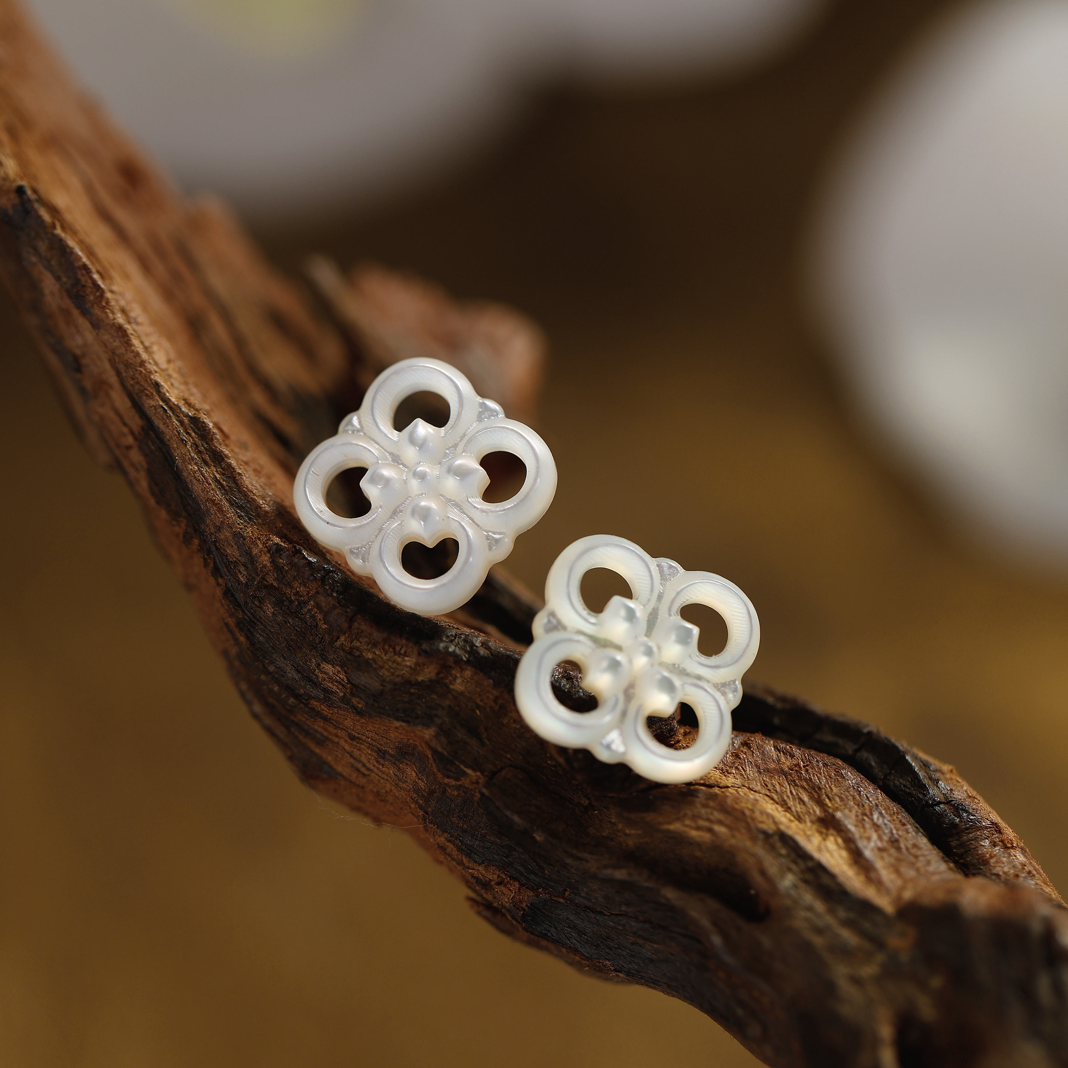 国风复古日常养耳洞四叶草耳钉