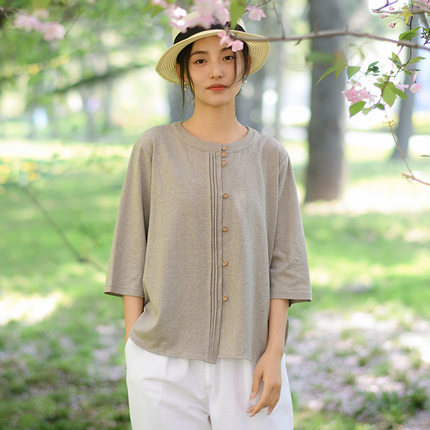 栖棠.夏 原创新中式汉麻针织衫女复古文艺风百搭防晒上衣舒适开衫