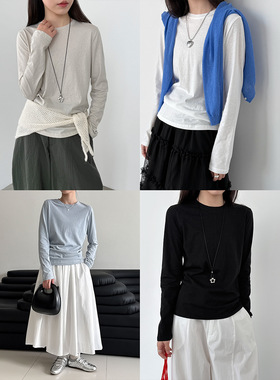 鹿西 简约叠穿打底衫女2026春季新款基础长袖T恤内搭显瘦上衣2168