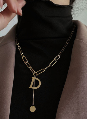 字母韩国高档钛钢毛衣链网红同款